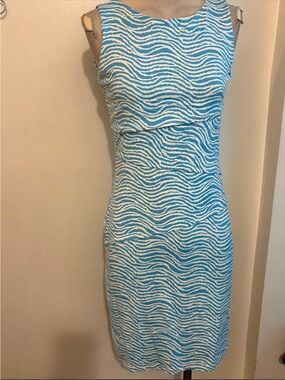 J. Jill Aqua and White Wave-Print Sheath Dress size XS